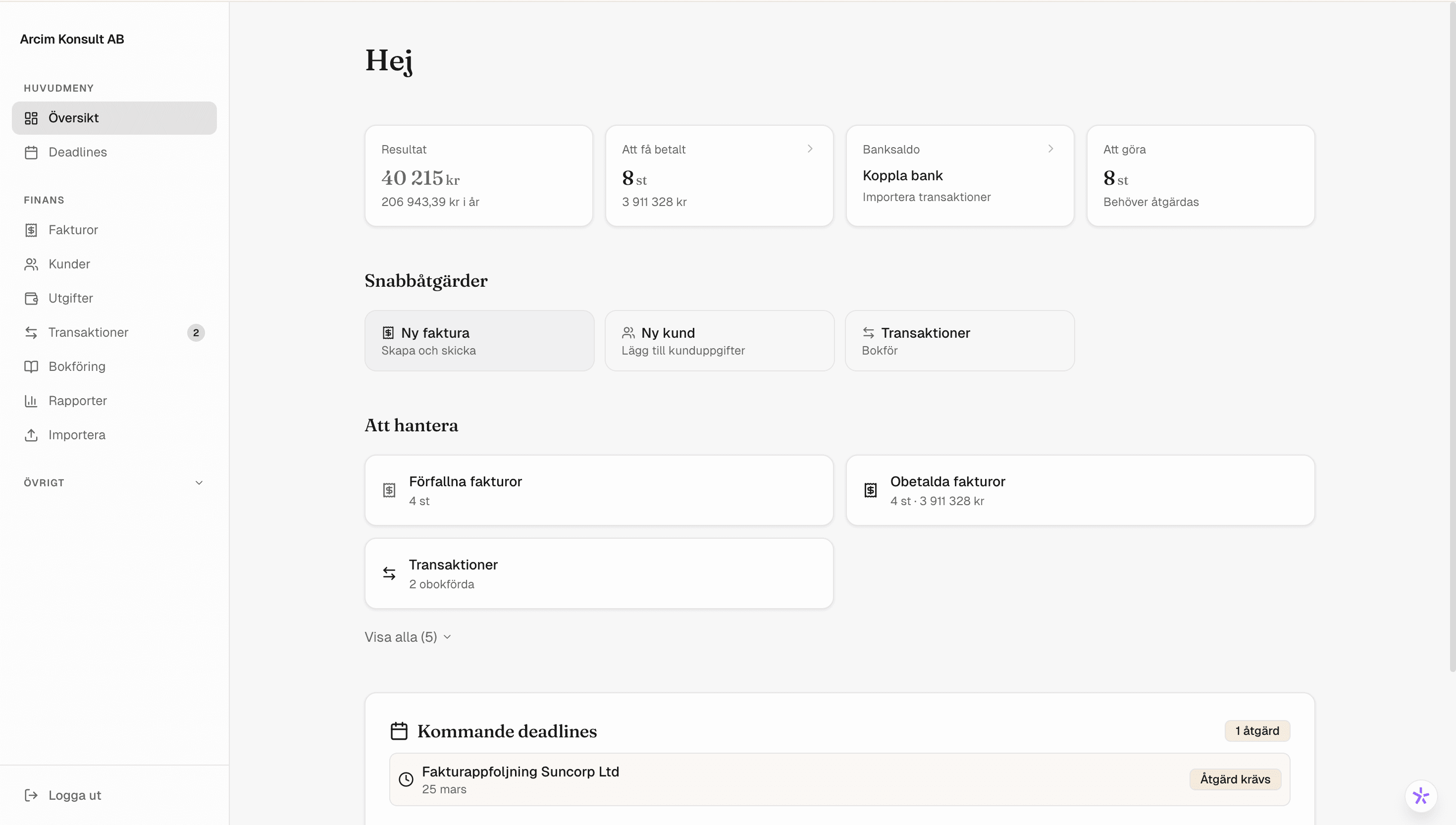 gnubok dashboard med AI-kategorisering av transaktioner